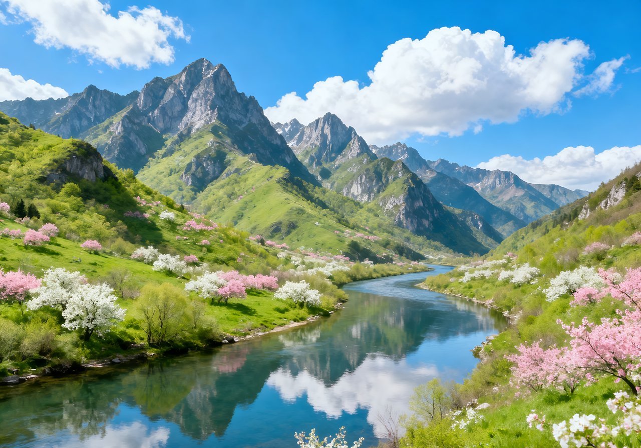 河流风景山水唯美春天意境天空山峰