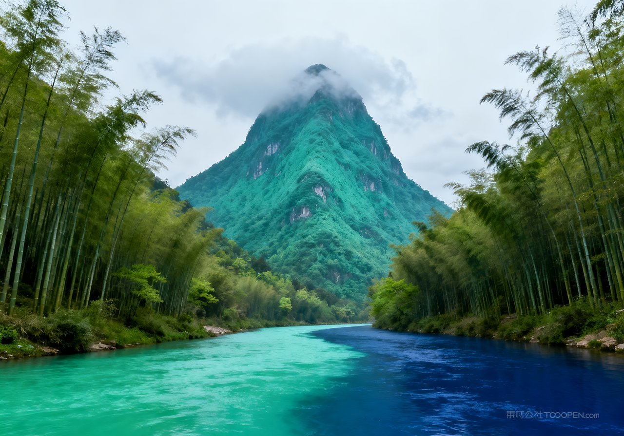 意境天空自然山峰风景春天春意河流
