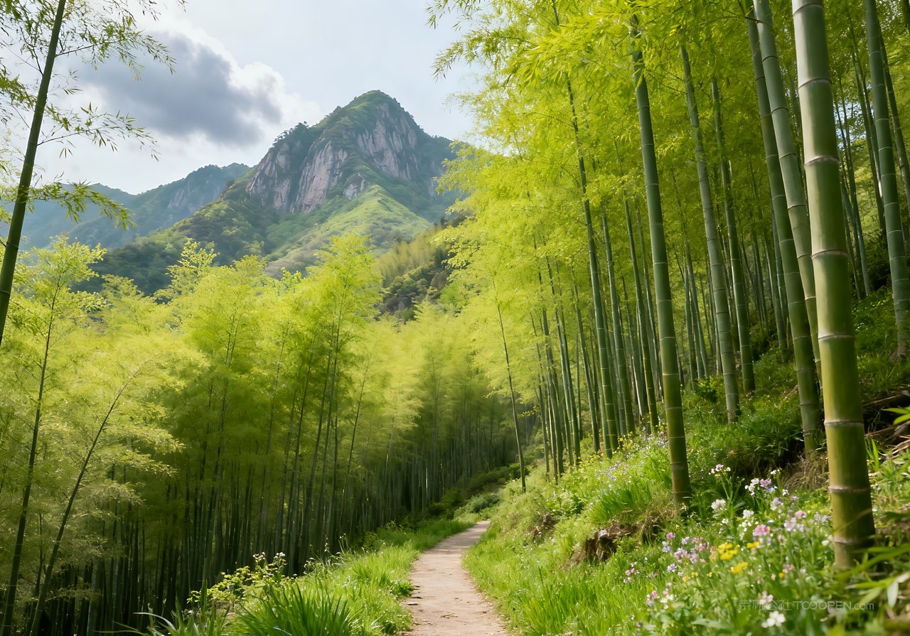 春天唯美山峰春意风景河流意境天空