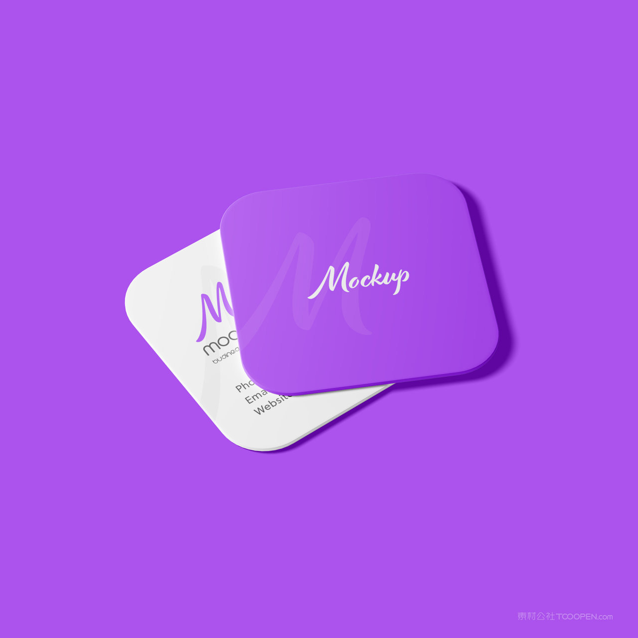 紫色方形名片正反面贴图样机