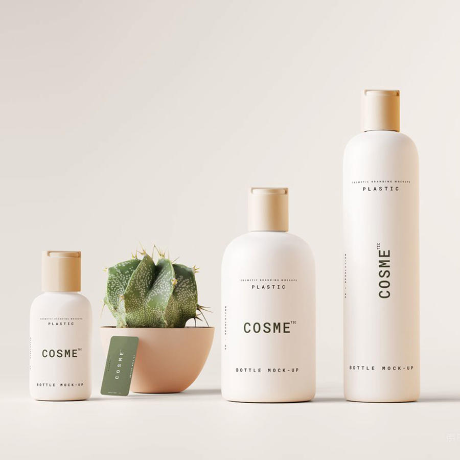 优雅成套护肤品包装logo瓶纸盒品牌贴图样机