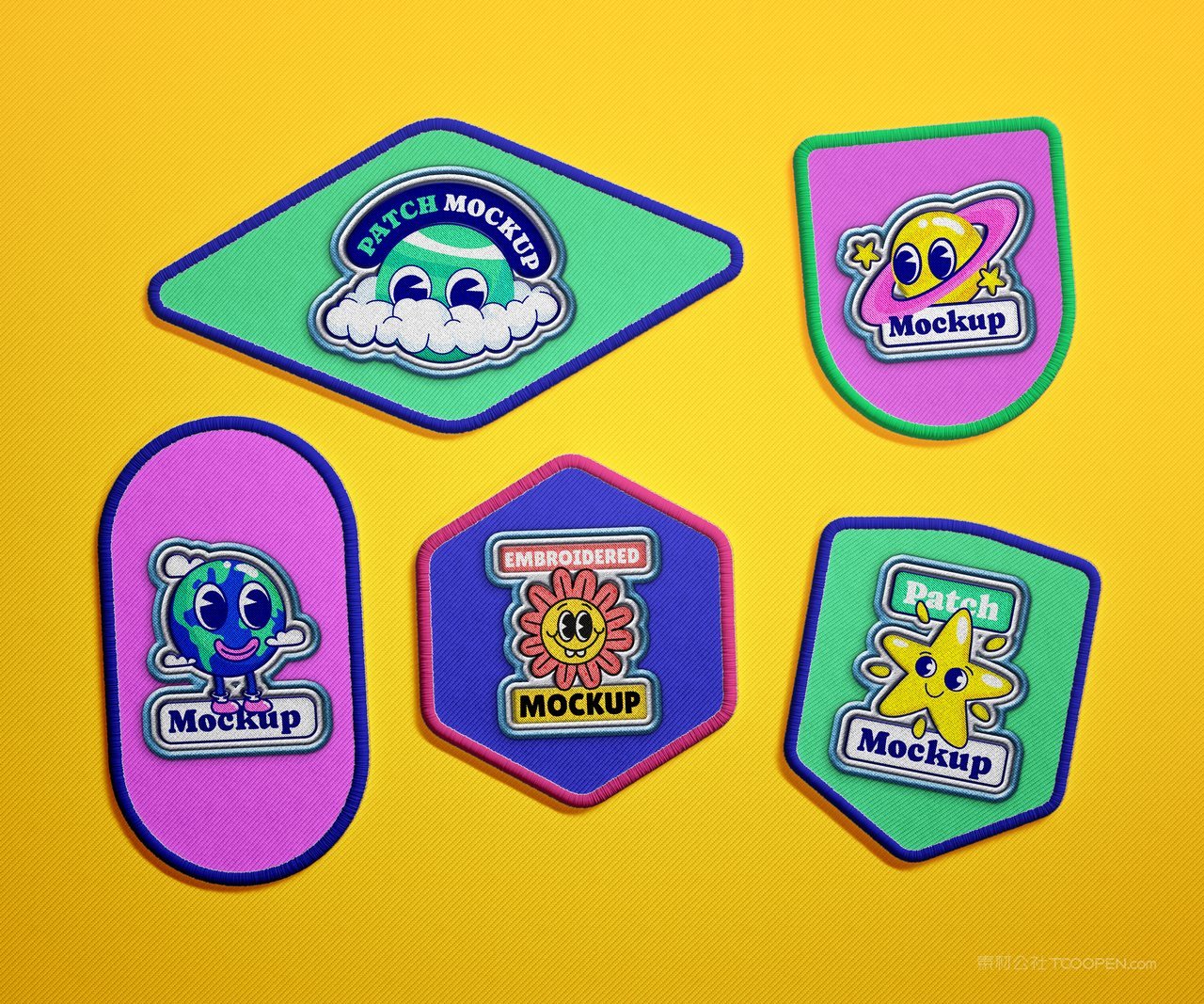 【1634期】卡通圆形方形六边形刺绣徽章样机 (16)