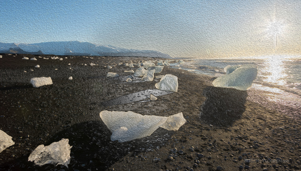 冰块冰川湖泊风景画