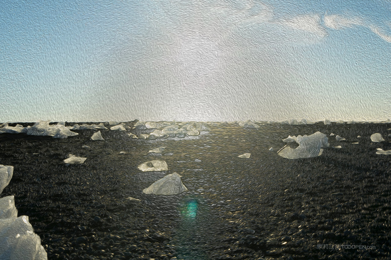 冰块冰川湖泊风景画