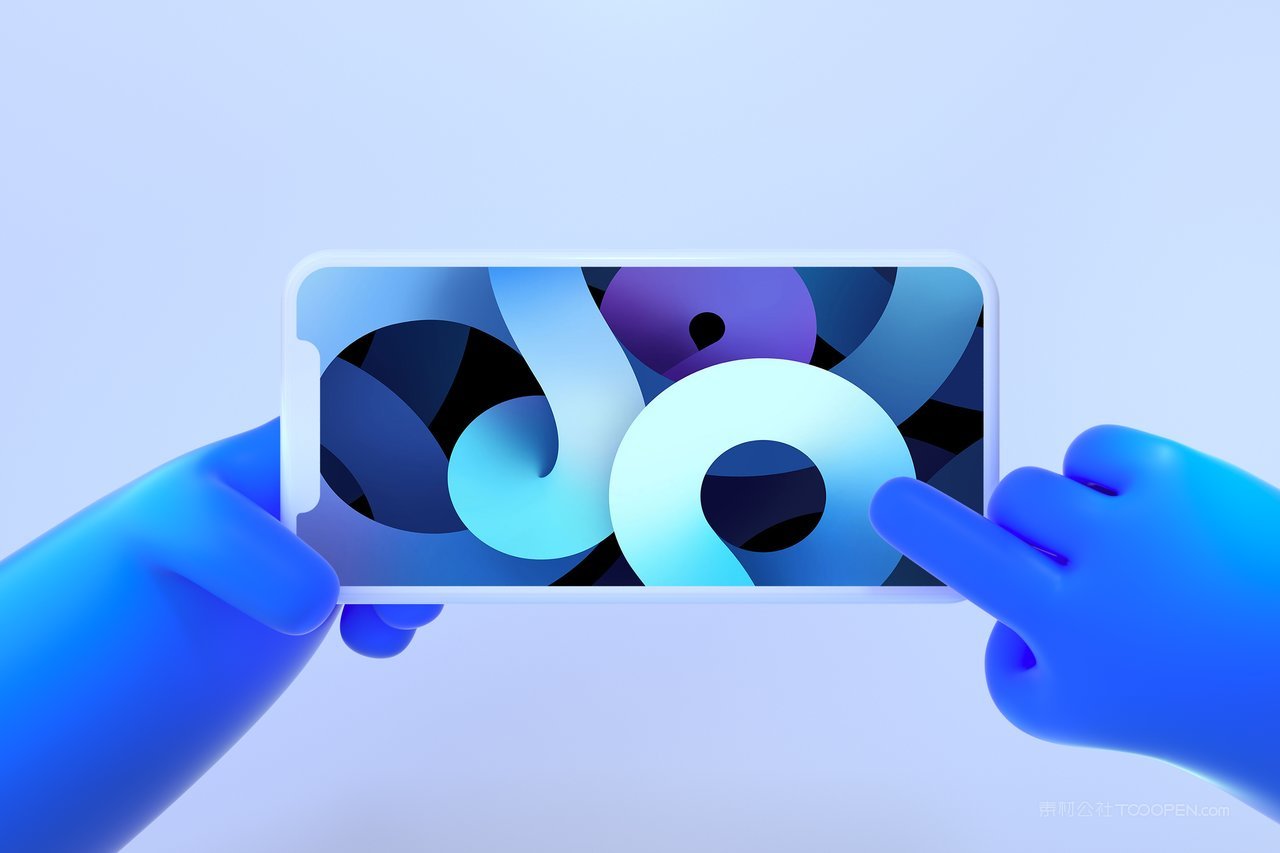 c4d立体卡通蓝色手持横屏手机样机