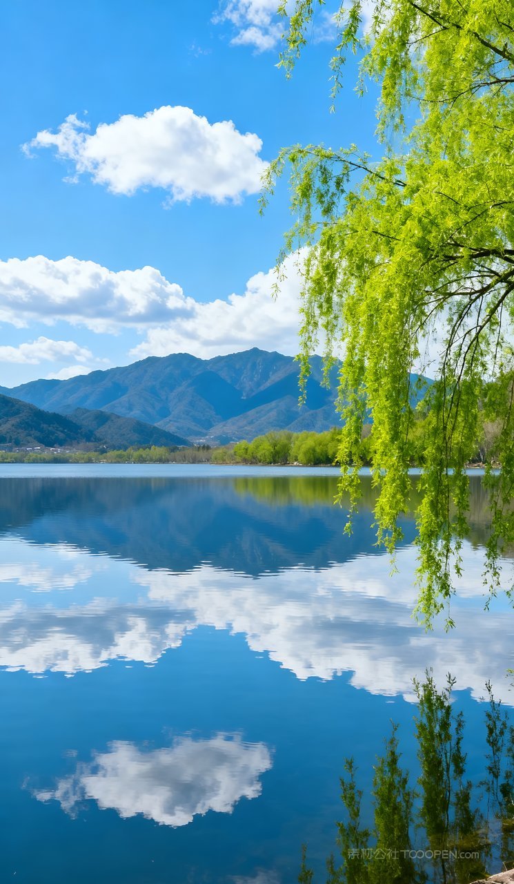 山水天空风景自然意境唯美春天山峰河流