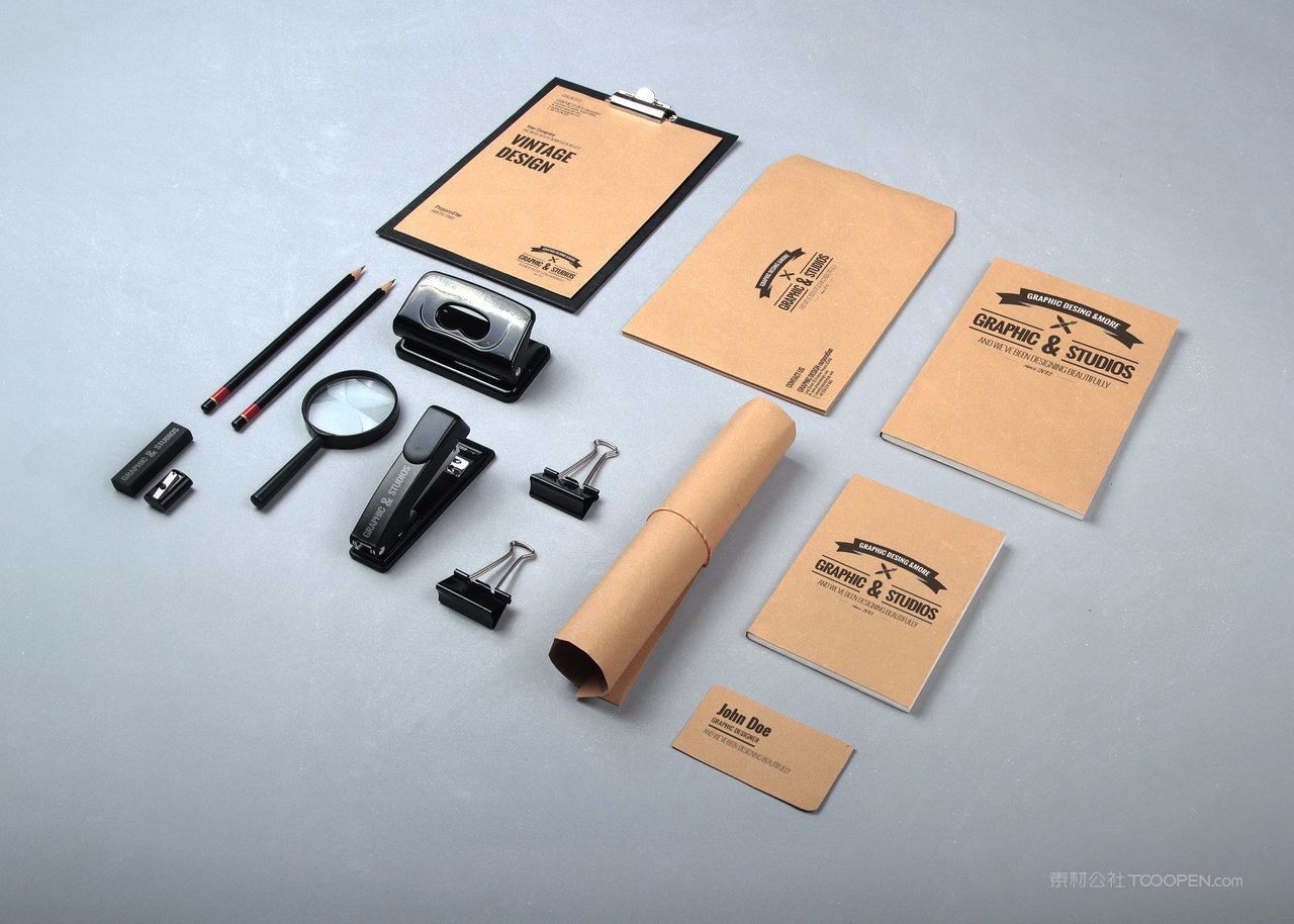 牛皮纸订书机放大镜办公文具品牌vi样机贴图