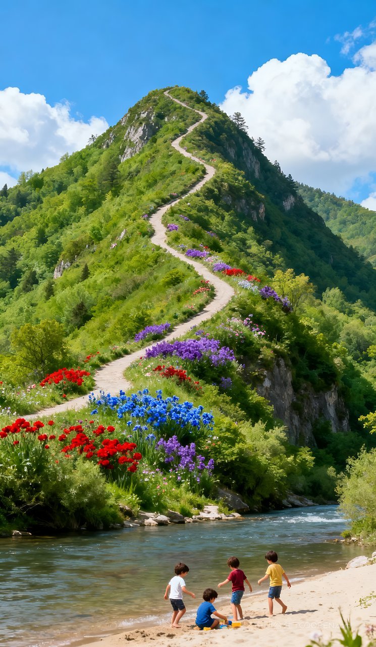 唯美景色春季春天自然山水风景天空河流山峰