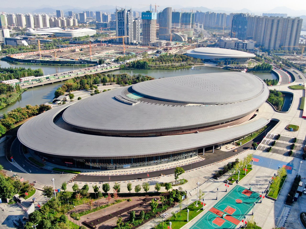 航拍绍兴体育馆