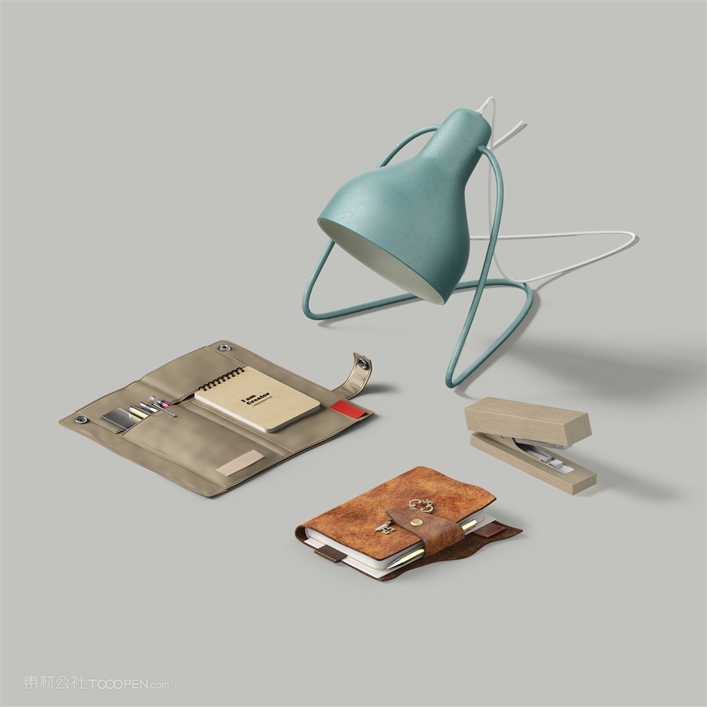 台灯订书机笔记本笔袋样机素材