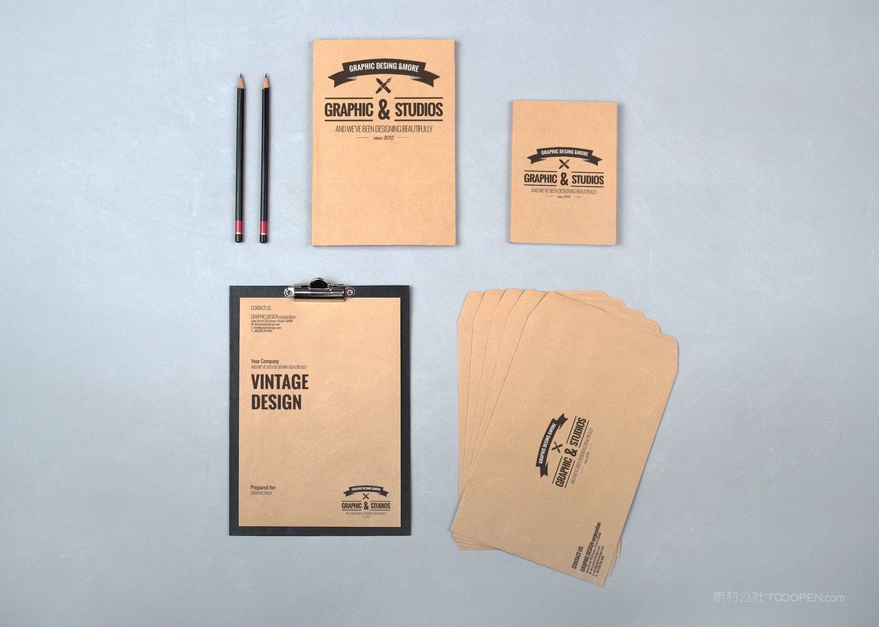 牛皮纸笔记本办公文具品牌vi样机贴图