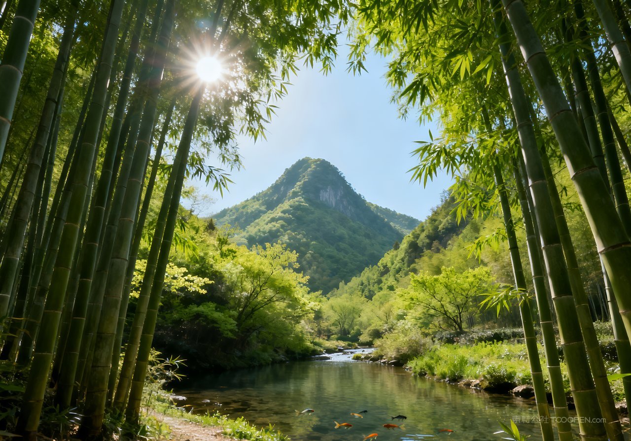 山水山峰风景天空河流唯美春季意境