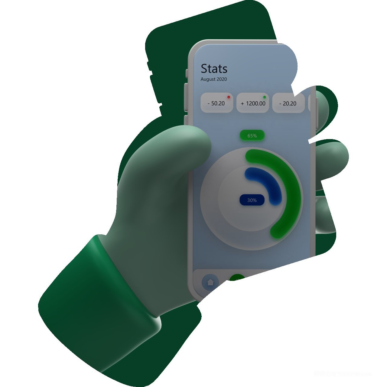 c4d立体卡通绿色水晶手持手机样机