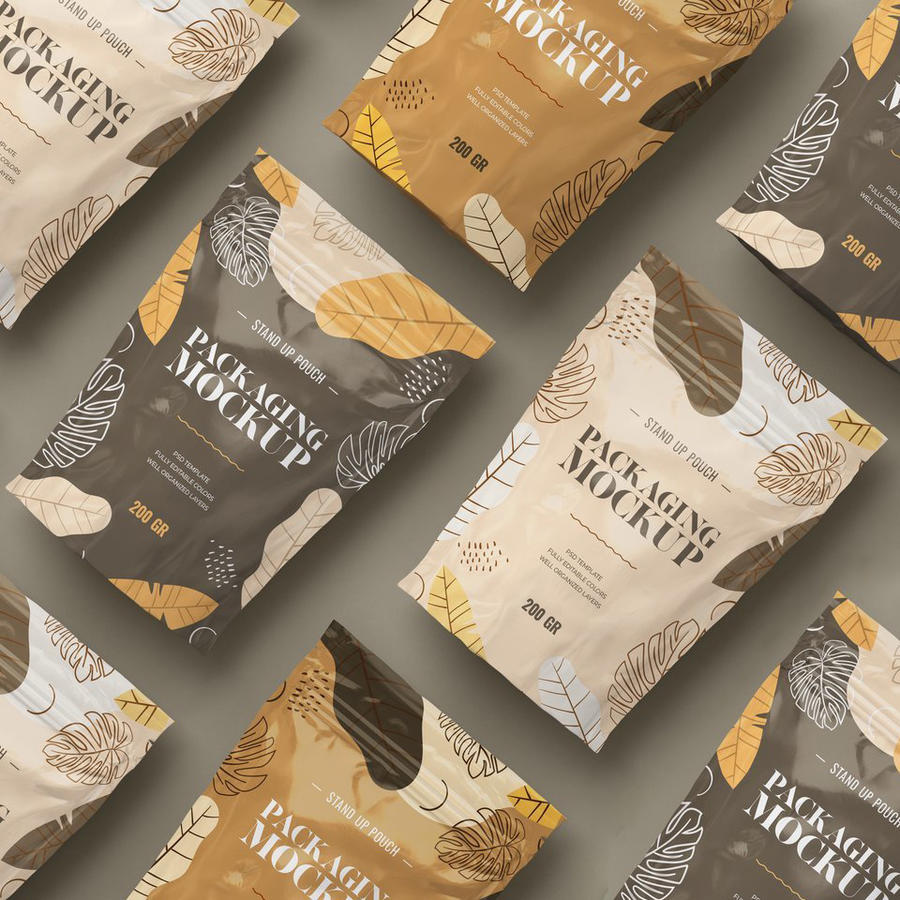 线稿几何树叶食品自封袋零食包装袋样机 (2)