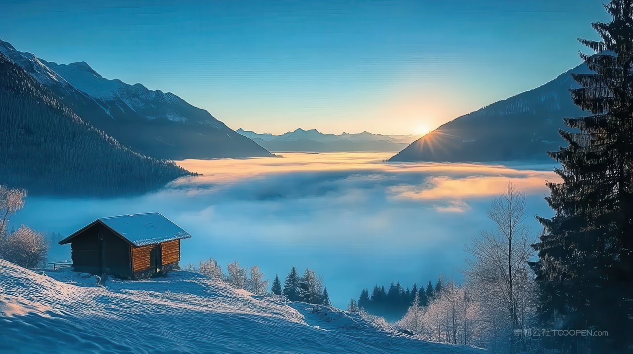 自然冬天雪景雪地冬季唯美风景景色