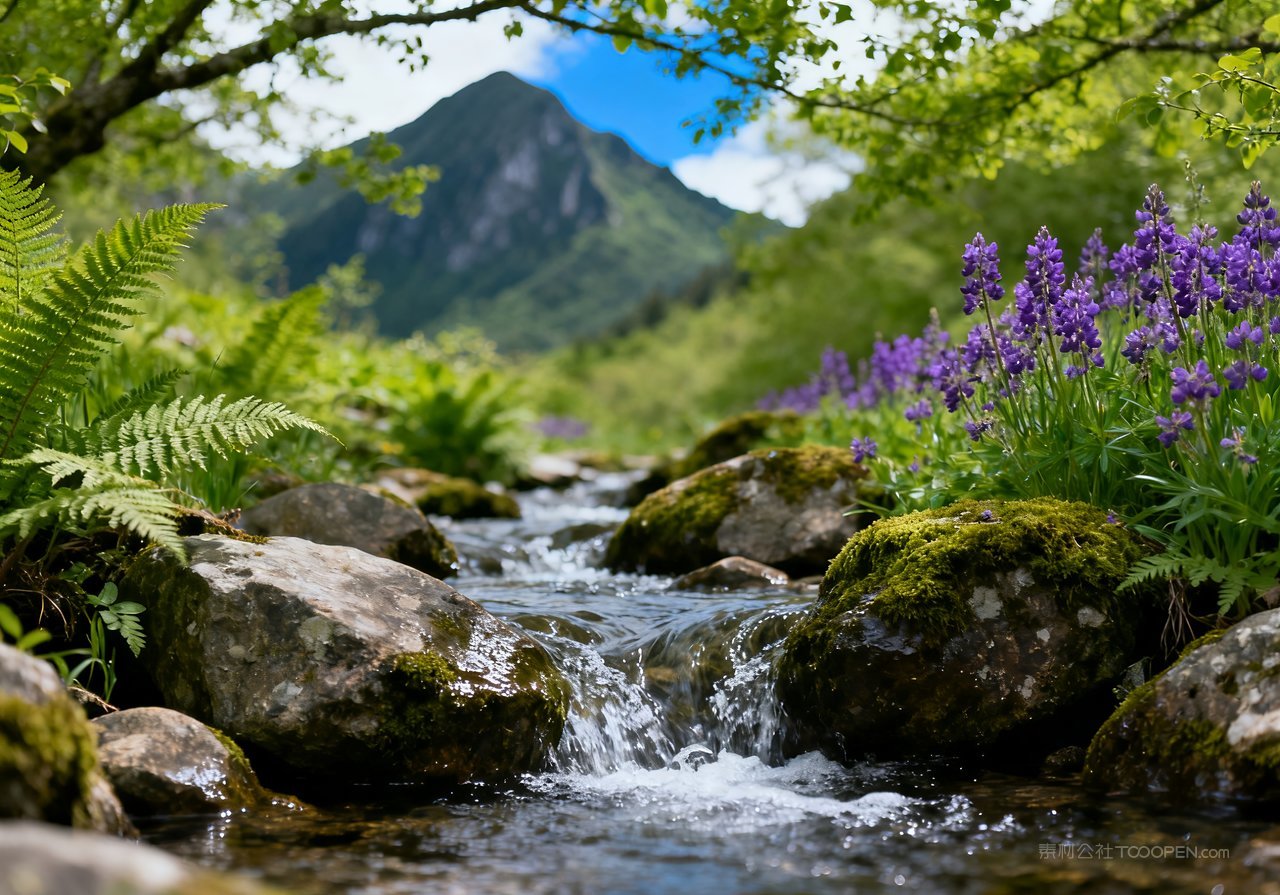 山水风景唯美河流天空意境山峰春季
