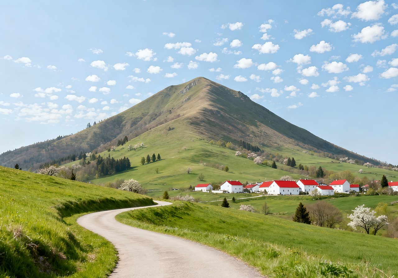 天空风景意境春意春天山峰自然河流