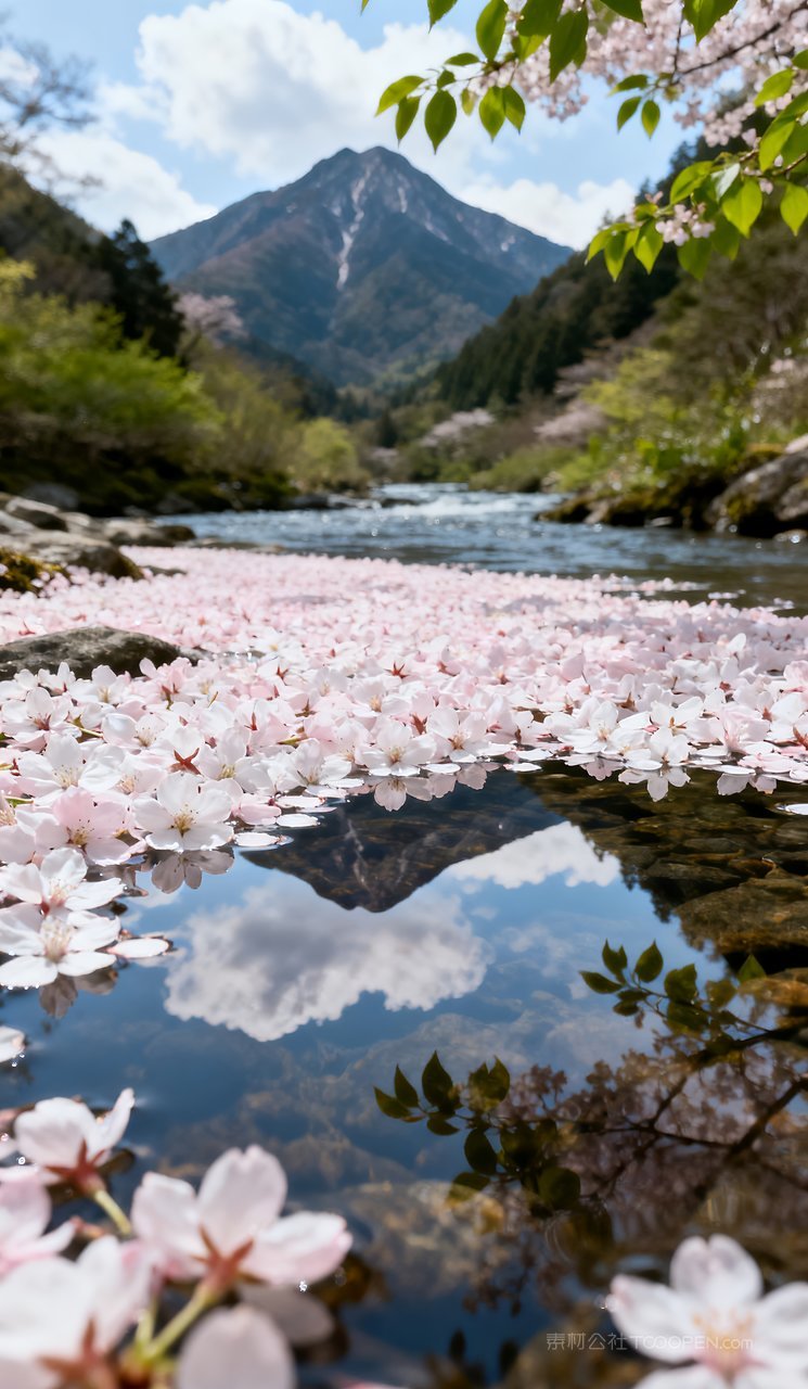 天空山峰唯美风景河流春天意境山水