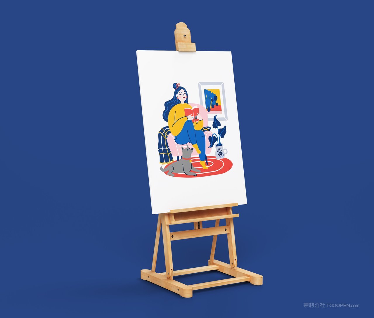 画室画架海报展示蓝色品牌vi展示贴图一键样机