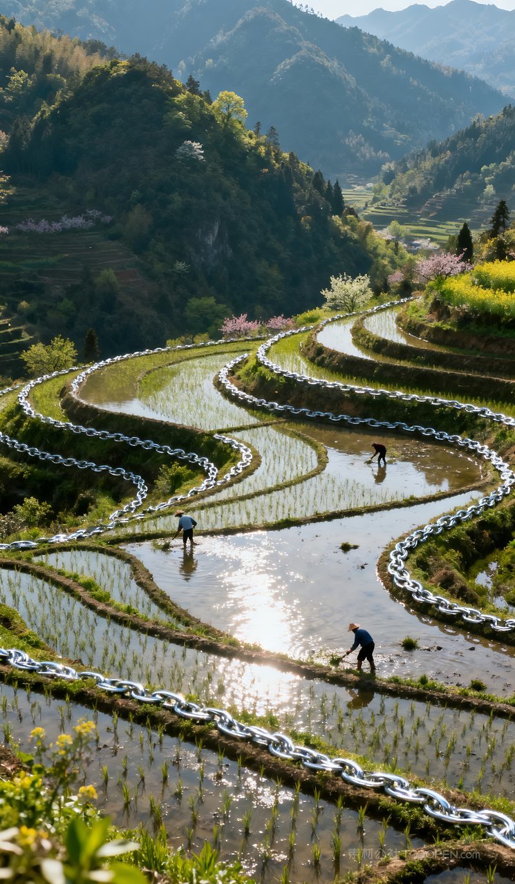 山水春天风景意境天空唯美山峰河流