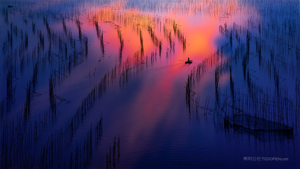 霞浦渔船风景画图片