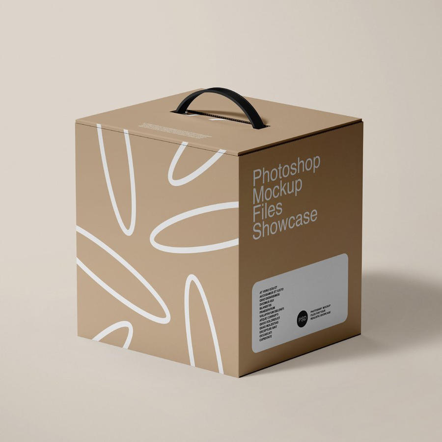 米色正方形纸箱手提箱牛皮纸盒样机 (6)