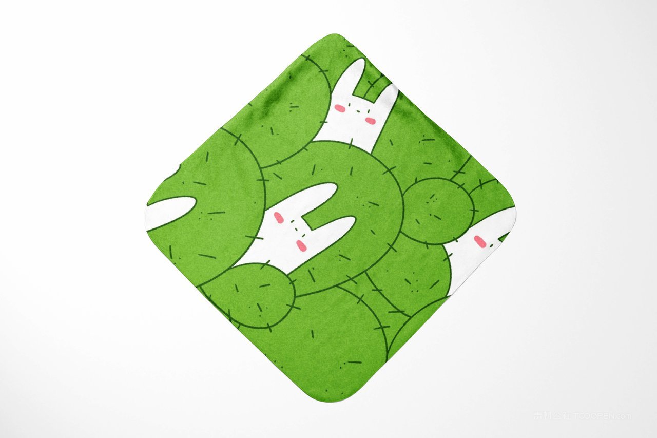 【1387期】绿色小白兔印花图案婴儿口水巾手帕样机  (1)