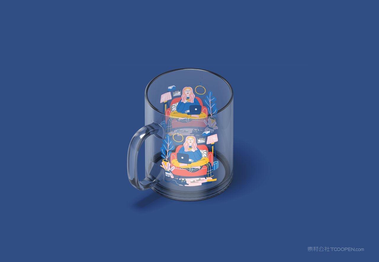 透明杯子蓝色品牌vi展示贴图一键样机