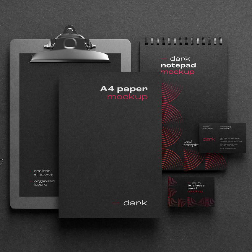 商务黑办公用品名片笔记本企业vi形象样机 (1)