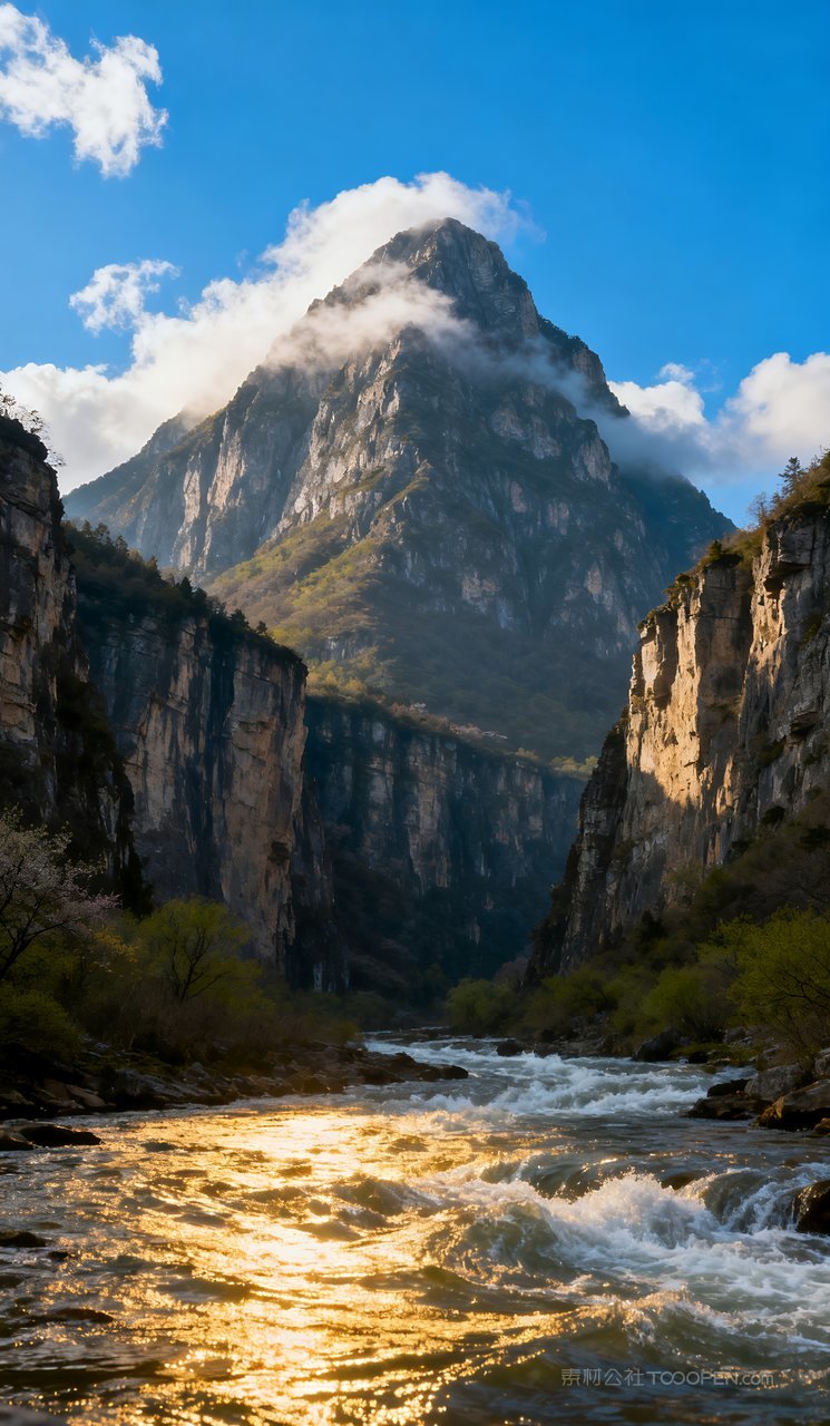 山峰河流山水天空唯美春天意境风景