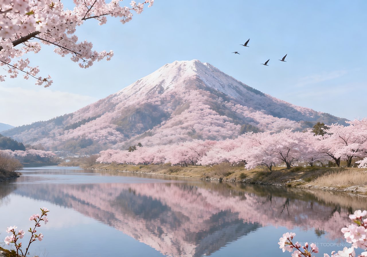 春意唯美春天天空山峰意境河流风景