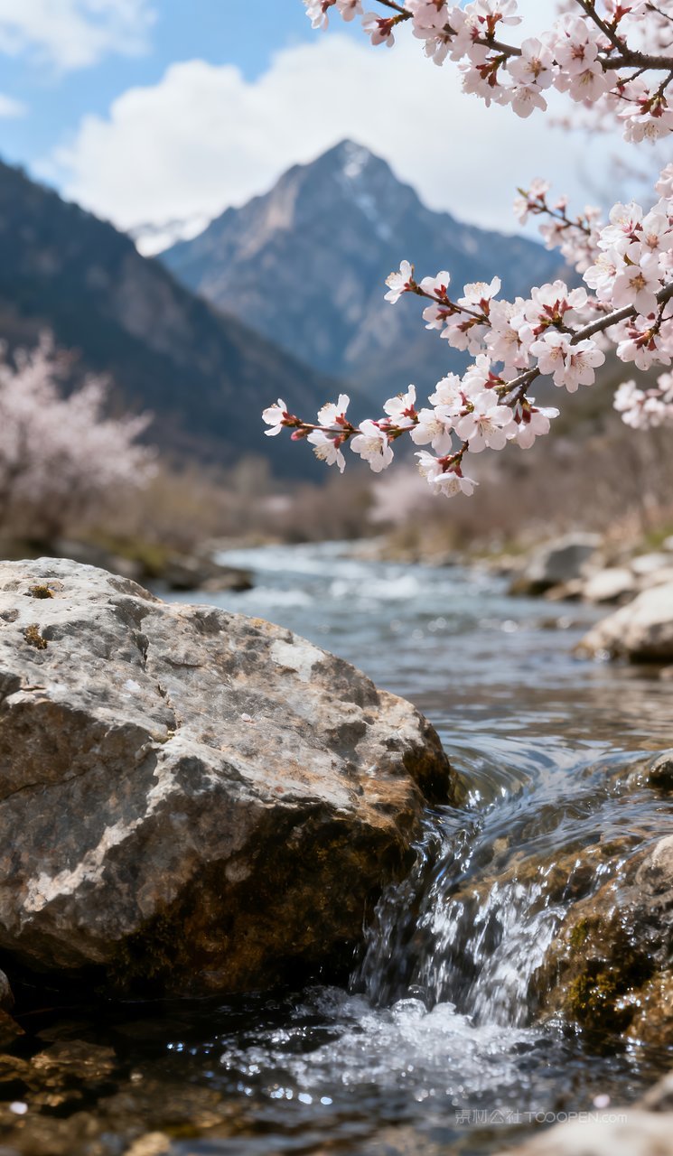 天空唯美春季山水自然春天风景山峰河流