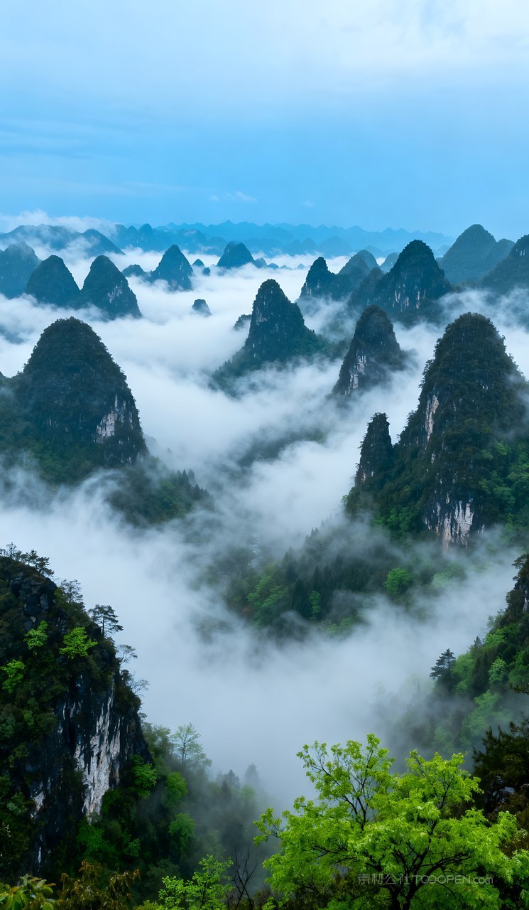 山水风景天空山峰景色春天河流唯美自然春季