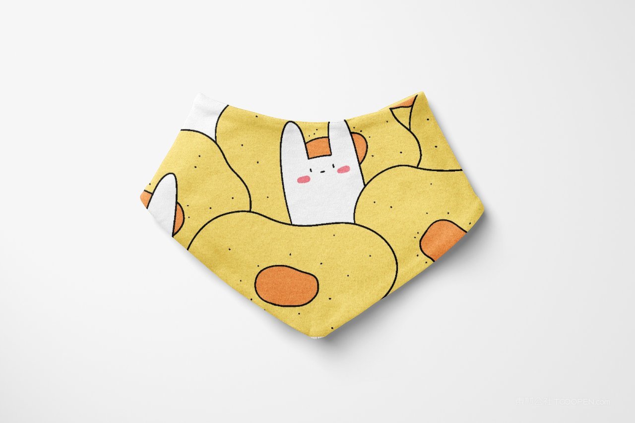 【1387期】黄色小白兔印花图案婴儿三角口水巾样机 (1)