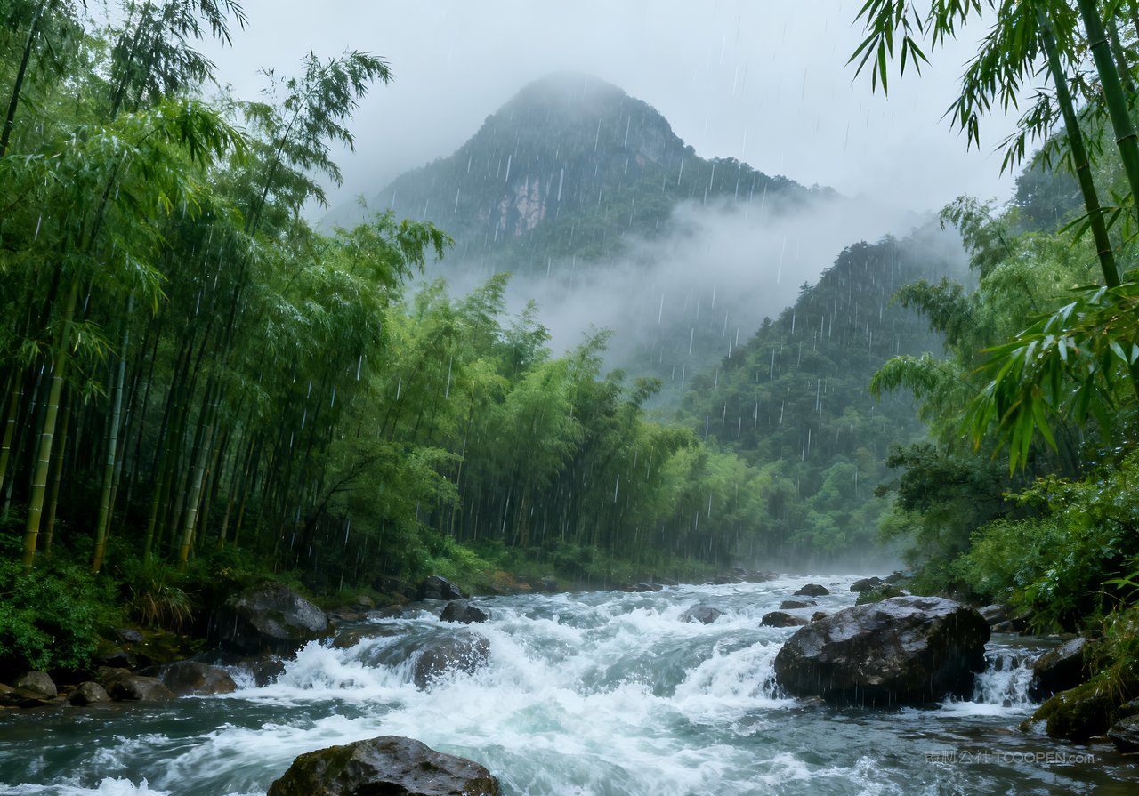 山峰风景天空唯美意境河流春意春天