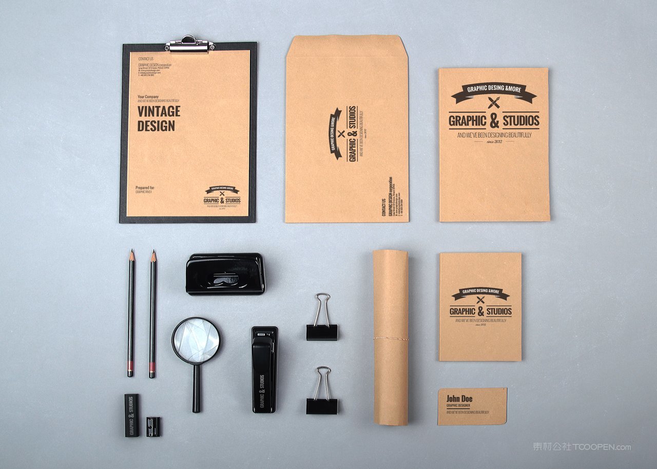 牛皮纸橡皮放大镜办公文具品牌vi样机贴图