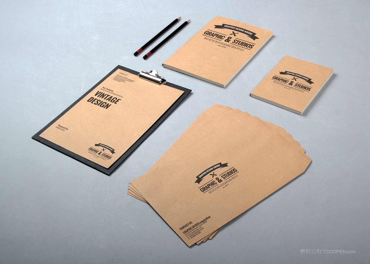 牛皮纸信纸笔记本办公文具品牌vi样机贴图