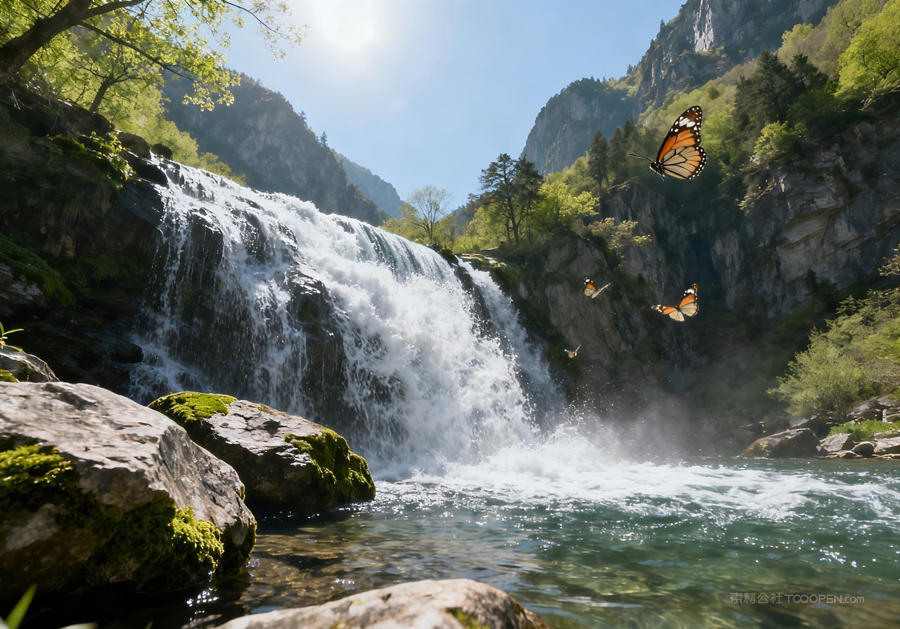 风景春天天空山峰春意意境河流唯美