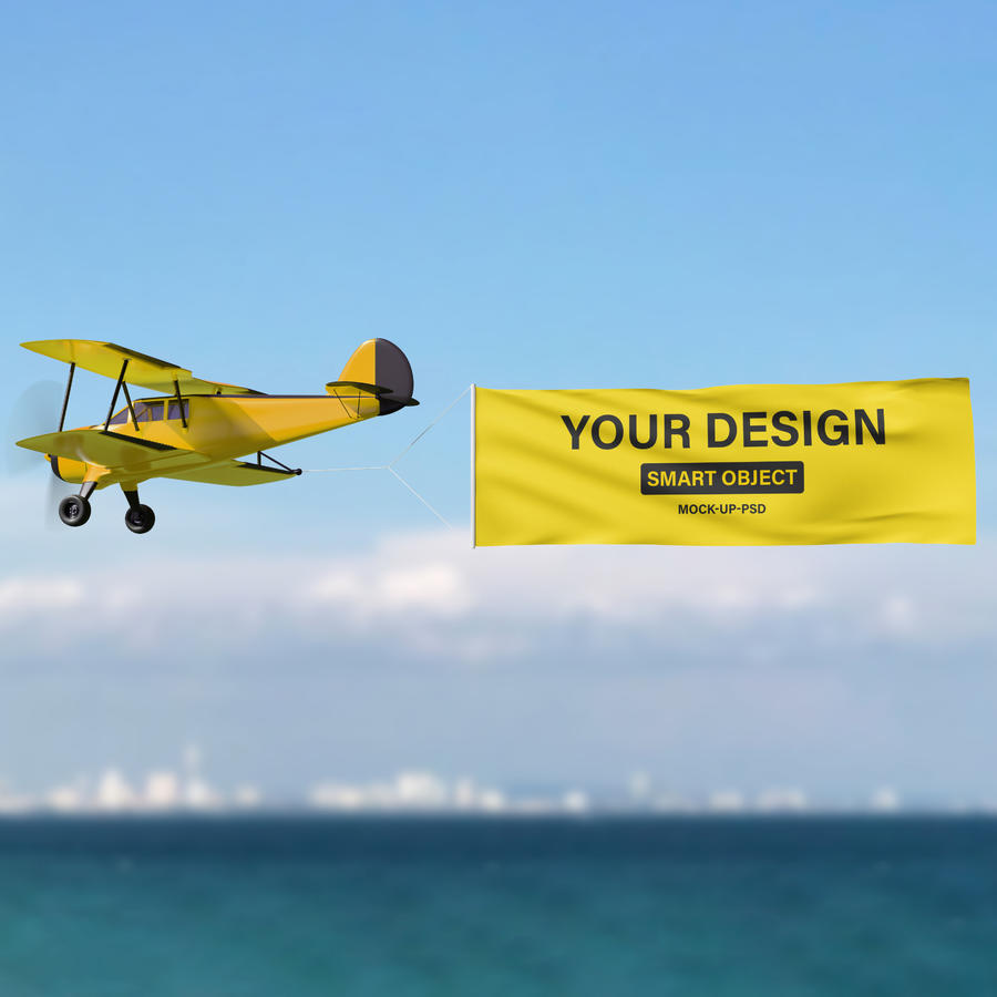 飞机拉出来的条幅旗帜样机