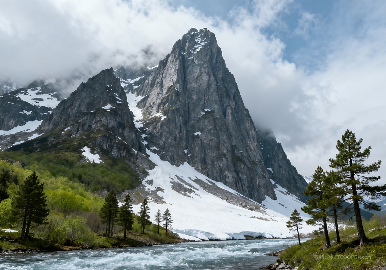 春天春意自然河流山峰天空意境风景