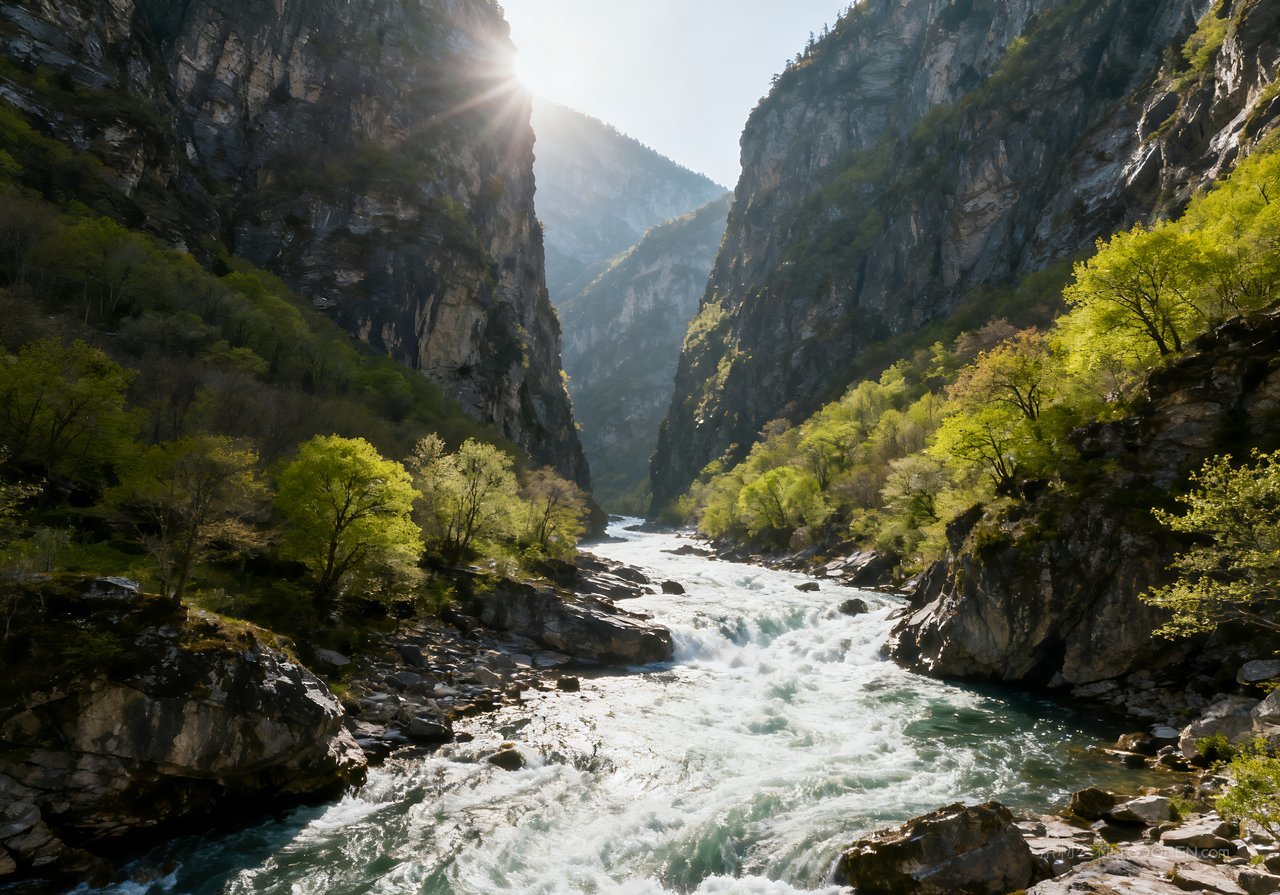 风景春意唯美山峰自然意境天空春天河流