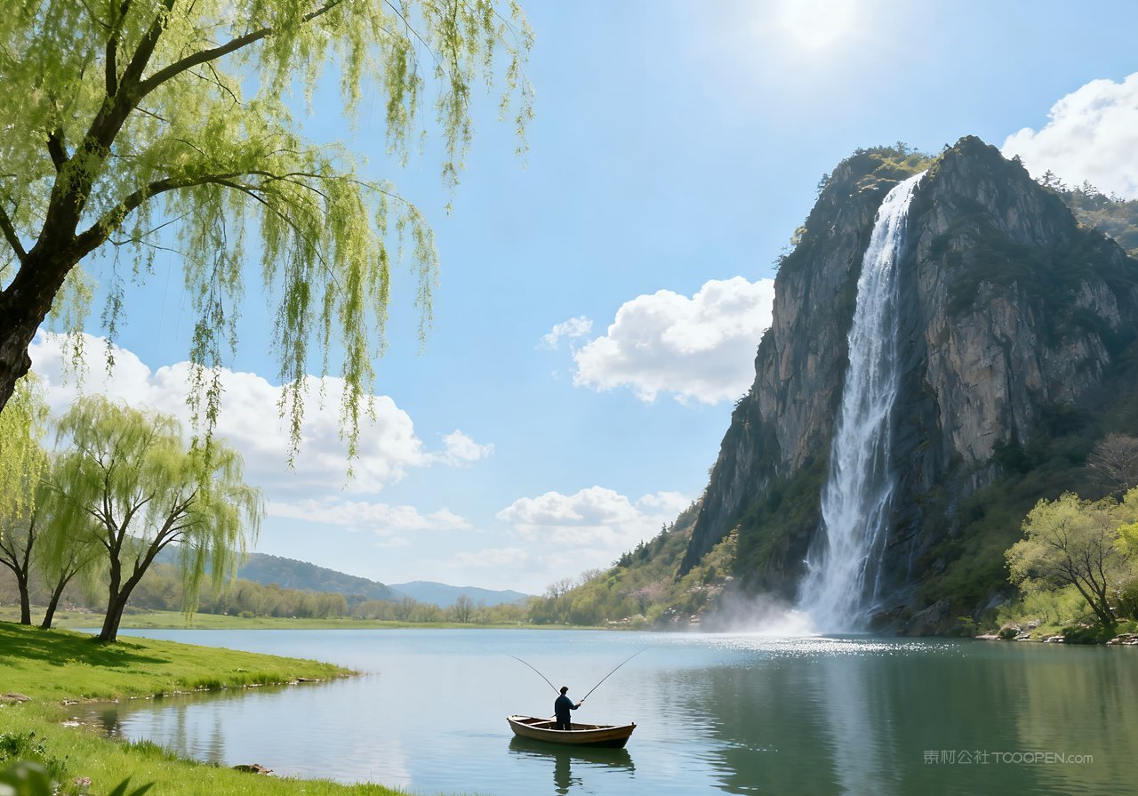 风景意境山水河流春天天空山峰唯美