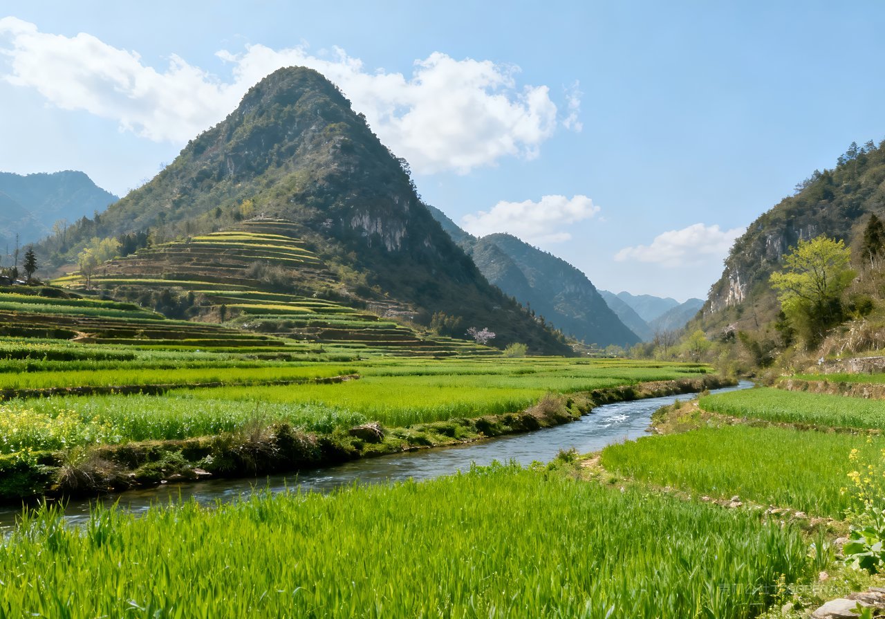 山水河流天空春天意境唯美山峰风景