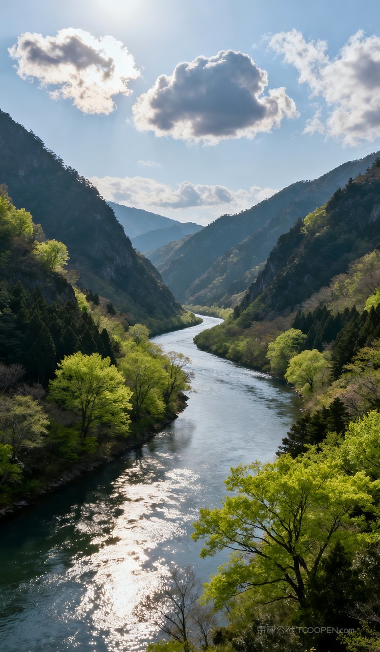 山水天空自然唯美意境山峰河流风景春天