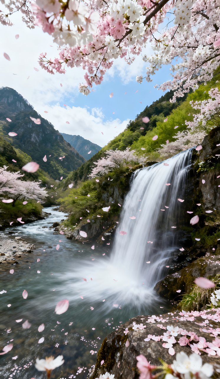 唯美春天山水意境风景河流天空山峰