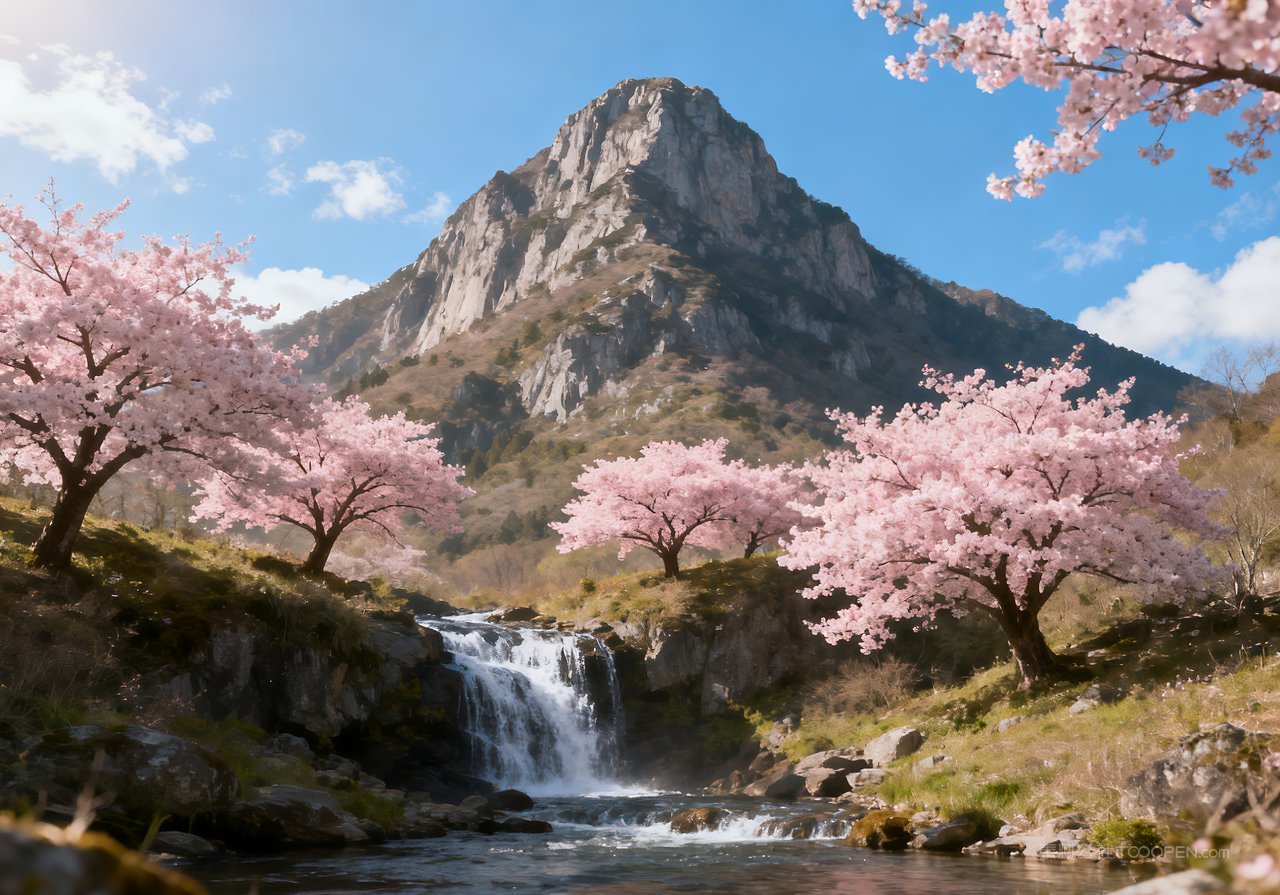 意境自然春天风景唯美河流山峰天空春意