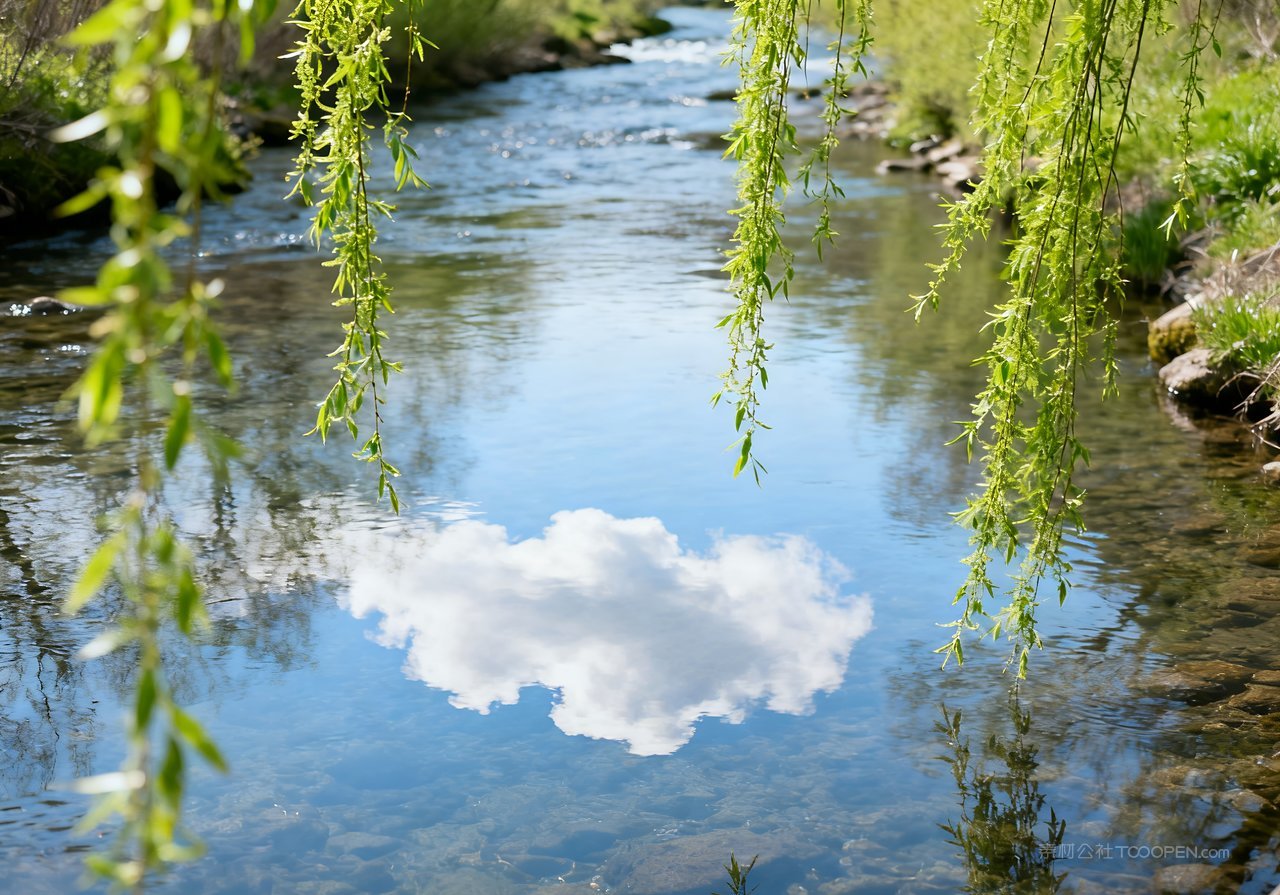 春天春意山峰意境河流自然天空风景