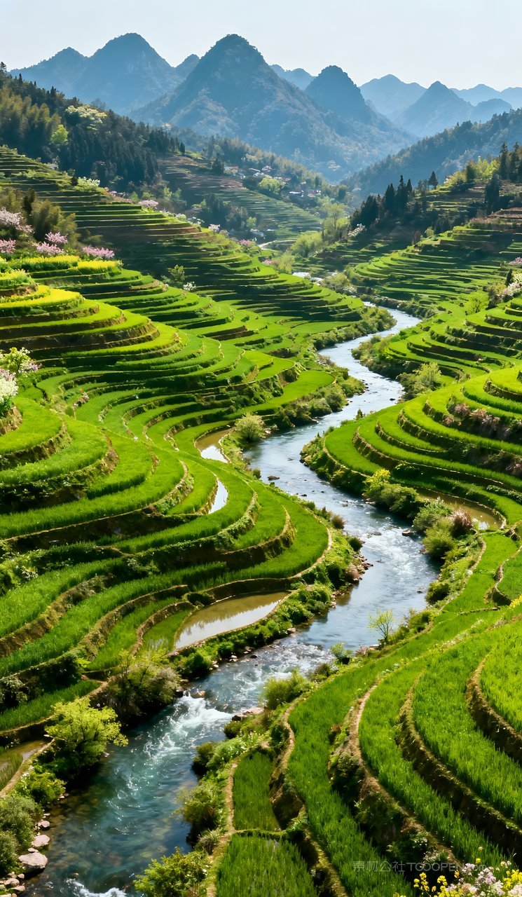 河流天空山水春天山峰唯美景色自然风景春季
