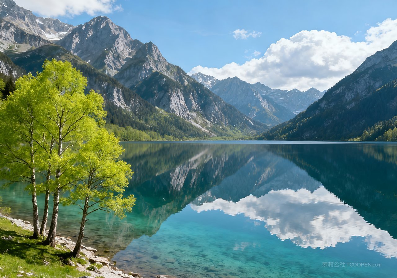 自然春意河流春天风景山峰意境天空