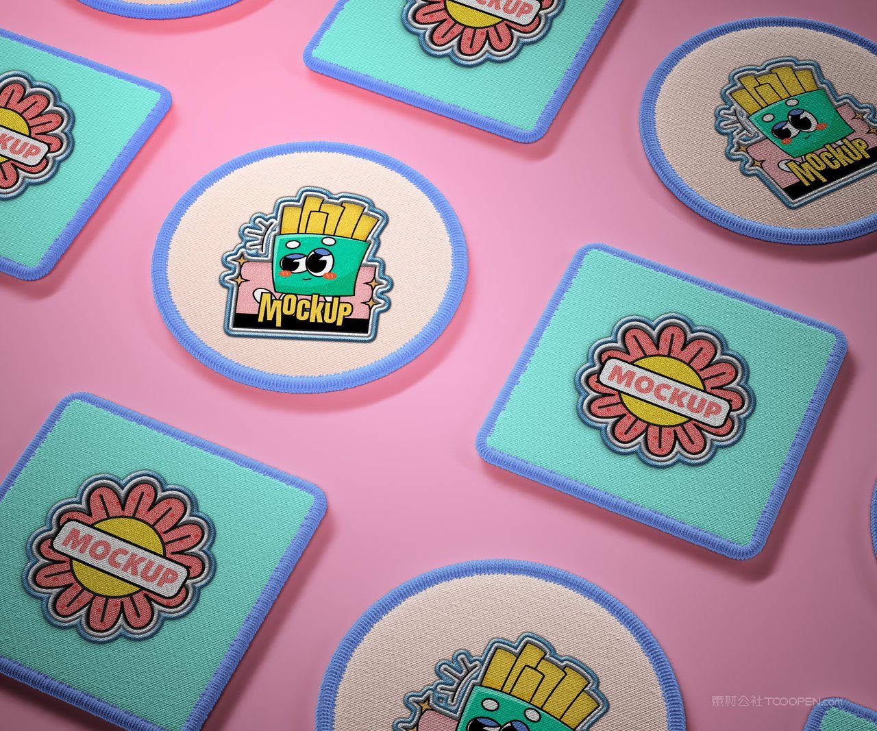【1634期】卡通圆形方形六边形刺绣徽章样机 (4)
